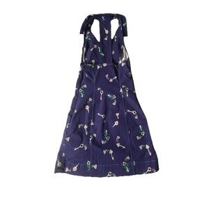 Maeve Anthropologie Key Print Halter Dress XXS Blue Faux Button Front Collared